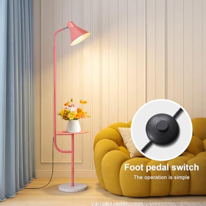 Pink Floor Lamp with Shelf, Dimmable LED Reading Standing Lamp - color: Pink