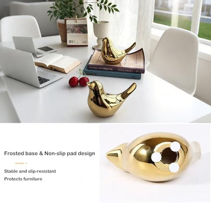2 Pcs Small Birds Statues Home Decor Ceramic Gold Bird Figurines - color: 2 Pcs Goldbirds