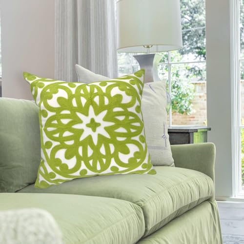 Alysheer Embroidered Summer Decorative Throw Pillow Covers 18"x18", Classic Boho Mandala Green Pattern Cotton Canvas Chic Accent Cushion Cases for Sofa Couch Bed Living Room Decor (Chartreuse Green) - color: Chartreuse Green, size: 18" x 18" (Pack of 1)