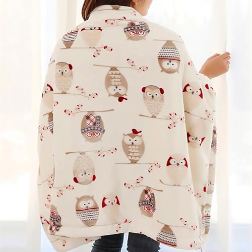 UKELER Flannel Sherpa Throw 60'' x 50''- Owl Printed Soft Plush Flannel Blanket Throws for Bed/Couch/Sofa/Office/Camping - color: A-owl, size: 50''x60''