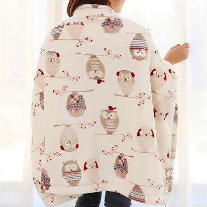 UKELER Flannel Sherpa Throw 60'' x 50''- Owl Printed Soft Plush Flannel Blanket Throws for Bed/Couch/Sofa/Office/Camping - color: A-owl, size: 50''x60''