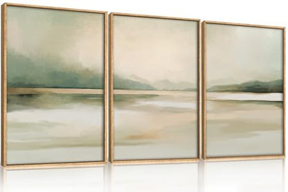 DRACIT Abstract Sage Green Pastel Framed Canvas Wall Art Set-16"x24"x3 - color: Abstract Sage Green Pastel Wall Art, size: 16"L x 24"W