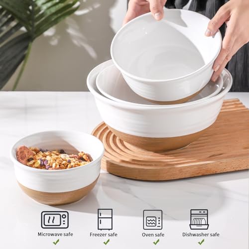 HASENSE Ceramic Serving Bowls Set of 4, 2.1/1.5/1.0/0.5 Qt White & Terracotta Stoneware Mixing Bowls, Farmhouse Bowls for Cooking, Prepping, Salad & Soup, Dishwasher & Microwave Safe, Serving Dishes - color: White, size: 84+65+40+20 oz