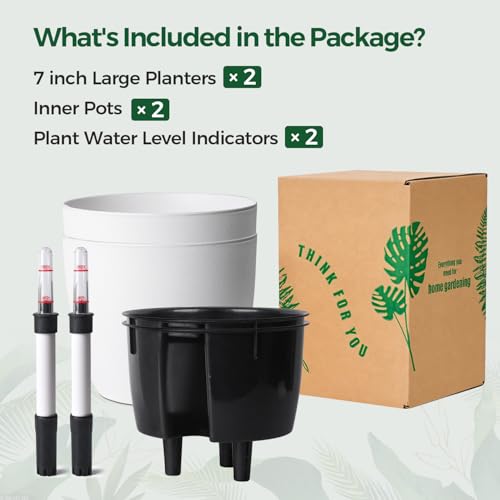 T4U Self Watering Pots 7 Inch Indoor Planters with Water Indicator 2 Pack