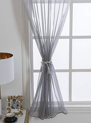 Tab Top Sheer Curtains, Silver Gray, 57(H) X55(W) in - color: Silver Gray, size: 55"W x 57"L (Pack of 1)