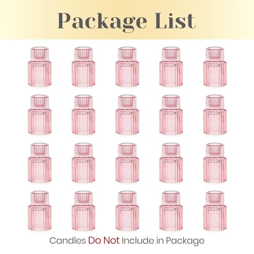 Hewory Glass Pink Candle Holder Bulk, 20PCS Valentines Taper Candle Holders - color: Pink, size: 20PCS