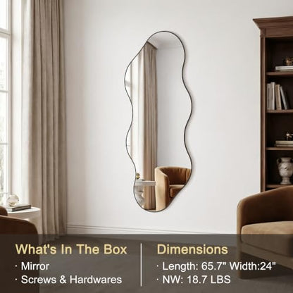 65.7"x24" Irregular Full Length Mirror, Abstract Wall Mirror - color: Black Wavy