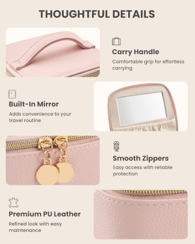 Lolalet Travel Jewelry Organizer for Women, Jewelry Case with Mirror - color: Pink