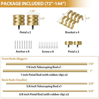 TONIAL 1 Inch Double Curtain Rods for Windows, 72 to 144 Inch, Gold - color: Gold, size: 72-144"