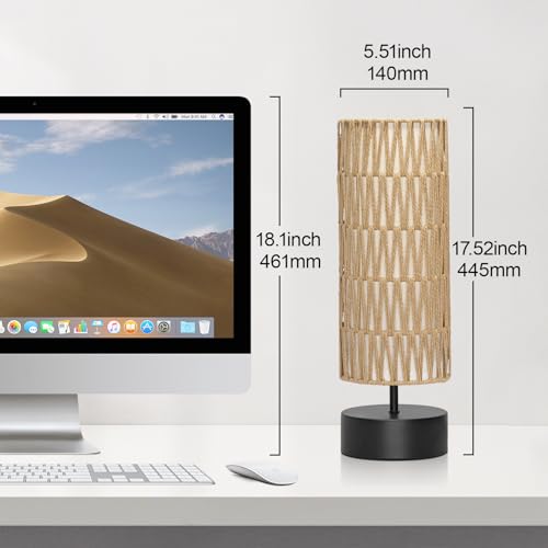 Rattan Table Lamp, Touch Control Bedside Table Lamp with Black Base, 3 Way Dimmable Nightstand Lamp with Dual-layer Shade, Boho Night Light for Bedroom Living Room Home Office, 9W LED Bulb Included - color: Black Base with Rattan Shade