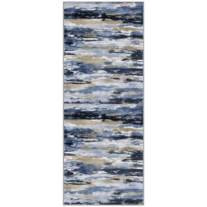 Abstract 2x5 Rug Washable Hallway Runner Non Slip Kitchen Runner | Navy Blue Multi;Thin Printed Faux Wool Entryway Runner;5ft Carpet Runners;Non Skid Runners for Bedroom,Laundry Room - color: Navy / Blue / Taupe, size: 2' x 5' (Runner)