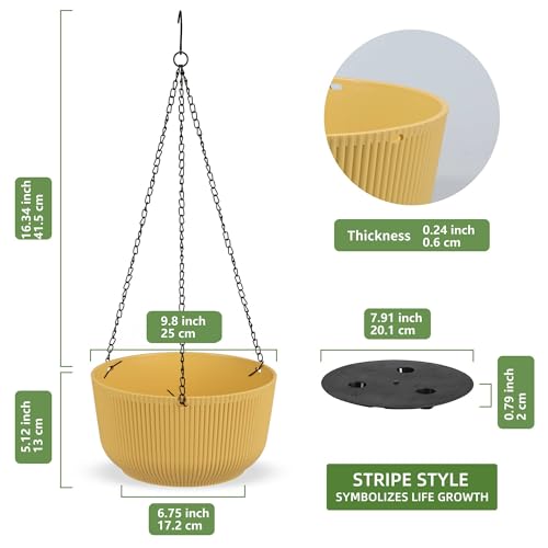 Dexceder 9.8 Inch Self Watering Hanging Planter (2 Pack, Yellow) - color: Yellow, size: 9.8 inch