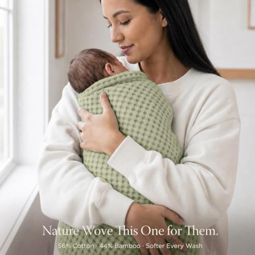 Threadmill Waffle Swaddle Blanket, Rayon Derived from Bamboo, Sage Green - color: Sage Green, size: Swaddle (41" x 37")