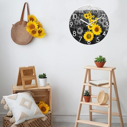 XFM Sunflower Kitchen Wall Clock 12 Inch Silent Non Ticking - color: Yellow1, size: 12 Inch