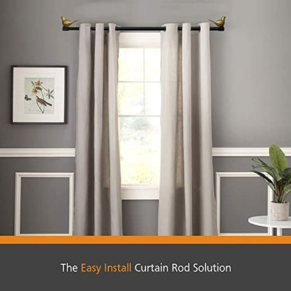 3/4" Diameter Farmhouse Single Window Treatment Curtain Rod, Gold Bird Finials (84"-120", Black Rod) - color: Black with Gold Finial, size: 84"-120"