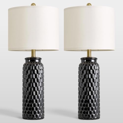 USumkky 27" Ceramic Table Lamps Set of 2 - Modern Farmhouse & Boho Style, Bedside Nightstand Lamps for Bedroom, Living Room End Table Lamps, Small Desk Lamp(Black) - color: 27" Black-2 Pack