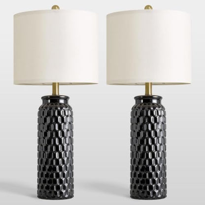 USumkky 27" Ceramic Table Lamps Set of 2 - Modern Farmhouse & Boho Style, Bedside Nightstand Lamps for Bedroom, Living Room End Table Lamps, Small Desk Lamp(Black) - color: 27" Black-2 Pack