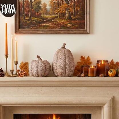 2Pcs Resin Pumpkin Figurines, Lattice Fall Thanksgiving Decor - style: Lattice Emboss Pumpkin