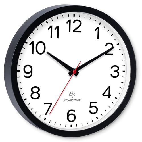 AKCISOT 12 Inch Wall Clock, Silent Battery Operated Analog Clock, Black - color: Atomic Black, size: 12 Inch