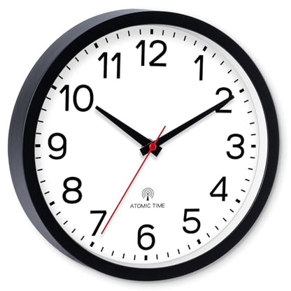 AKCISOT 12 Inch Wall Clock, Silent Battery Operated Analog Clock, Black - color: Atomic Black, size: 12 Inch