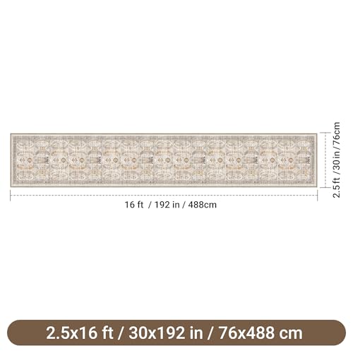 befbee 2'6"x16' Runner Rug for Hallway Washable Non Slip Kitchen Rug - color: Brown/Gold, size: 2'6" x 16' (Runner)