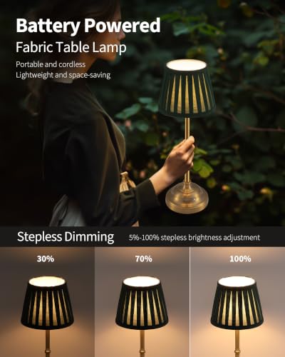 KDG Gold Cordless LED Table Lamps Set of 2, Green Fabric Shade Desk Lamps - color: Gold + Green Lampshade (2 Pack)