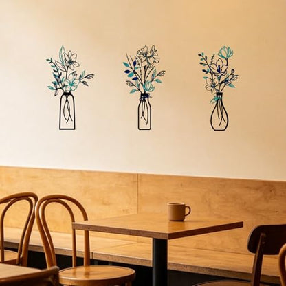 3PCS Metal Flowers Wall Decor, Modern Blue Floral Metal Art for Bathroom, Dining Room, Bedroom, Farmhouse Home Decoration