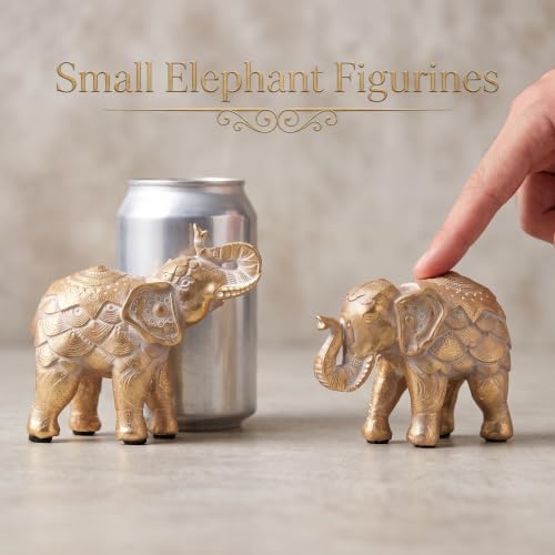 Small Elephant Statues Gold Home Decor Elephant Figurines with Trunk Up - color: Gold