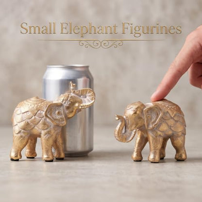 Small Elephant Statues Gold Home Decor Elephant Figurines with Trunk Up - color: Gold