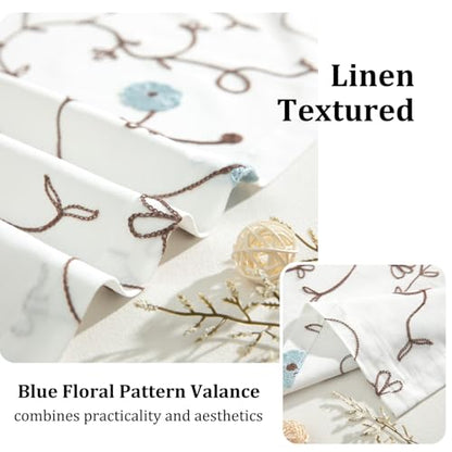 VOGOL Blue Floral Embroidered Tier Curtains, 30 x 24 Inches, 2 Panels - color: Blue, size: 30"W x 24"L (Pack of 2)