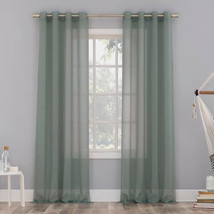 No. 918 Erica Crushed Sheer Voile Grommet Curtain Panel - color: Mineral Blue, size: 51"W x 63"L (Pack of 1)