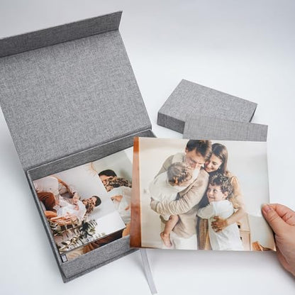 Vienrose Linen Photo Storage Box, 8"x10", Postcard Keeper, Gray - color: Gray, size: 8"x10"