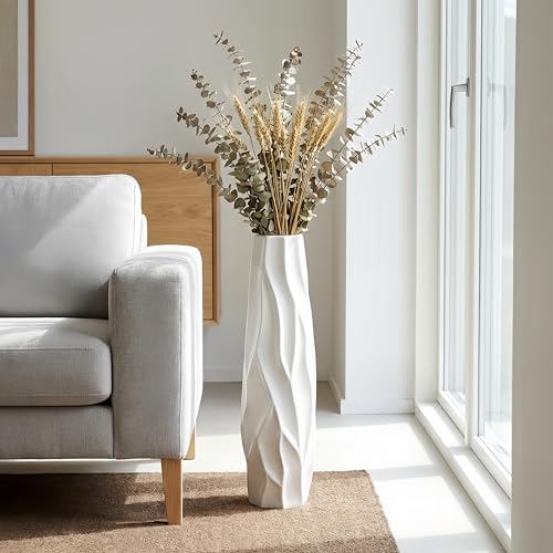 White Tall Ceramic Floor Vase, 28 Inch, Pleated Wave Design - color: Shape 1, size: 28 Inch