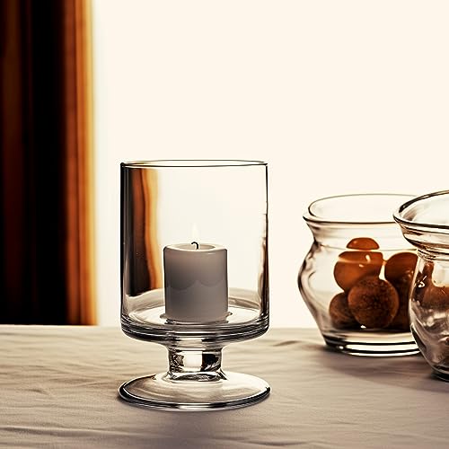 CYS EXCEL Glass Hurricane Pillar Candle Holder (H:8" W:4.75") | Multiple Size Choices Short Stem Candle Centerpieces | Stemmed Glass Cylinder Candle Vase - size: H-8" W-4.75"