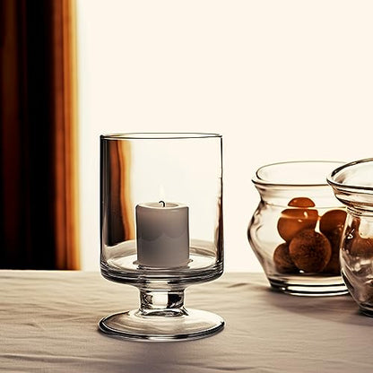 CYS EXCEL Glass Hurricane Pillar Candle Holder (H:8" W:4.75") | Multiple Size Choices Short Stem Candle Centerpieces | Stemmed Glass Cylinder Candle Vase - size: H-8" W-4.75"