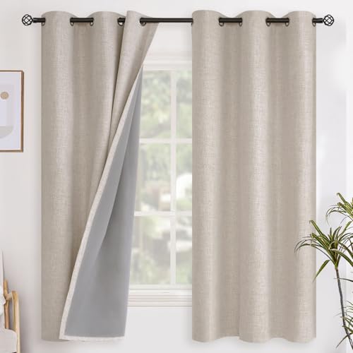 YoungsTex Oatmeal Linen Blackout Curtains for Bedroom 38 X 63 Inch - color: Oatmeal, size: 38"W x 63"L (Pack of 2)
