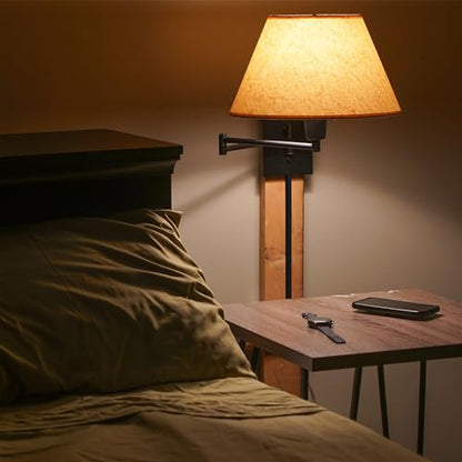 Kira Home Cambridge 15" Modern Swing Arm Wall Sconce with 3-Way Switch - color: Black,Beige Paper Shade