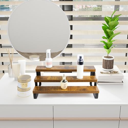 BYCY Wooden Display Risers, 3-Tier Display Stand for Home Decor and Organize, Tiered Countertop Display Shelf for Figures , Makeup,Cupcake , Condiment and Dolls Collection (3 Tier-2.2in)