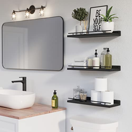WOPITUES Floating Shelves for Wall Decor Set of 3, Black - color: Black, size: 15.7 inch