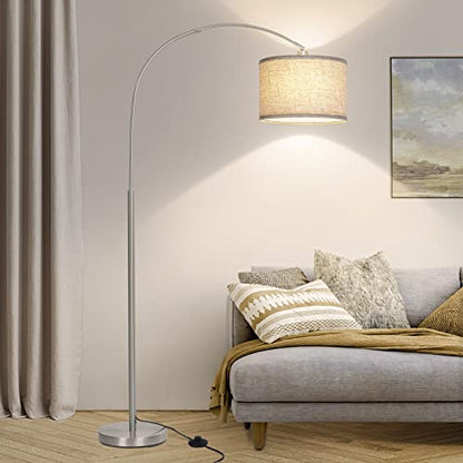 Silver Floor Lamp, Arc Floor Lamp with Adjustable Head and Pedal Switch - color: Silver