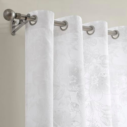 LinenZone 54x96 White Curtains with White Flower Print. (Flora 54x96 White) - color: White, size: 54"W x 96"L (Pack of 2)