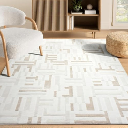 Abani Beige Area Rug - 6' x 9' - Living Room & Bedroom - Geometric Maze Design - Indoor Use - Easy to Clean, Stain Resistant, Non-Shedding - Neutral Collection - size: 6' x 9' (Rectangular)