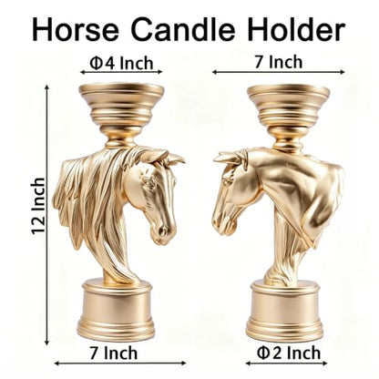 Golden Horse Head Candle Holder 12 Inch – Equestrian Gold Stallion Statue Pillar Candle Stand - color: Gold Horse