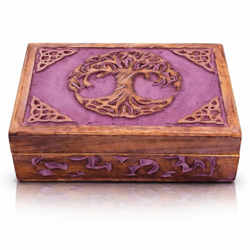 Handmade Wooden Jewelry & Keepsake Box, Decorative Storage Box, 8 x 5 Inch - color: Violet Wash Finish
