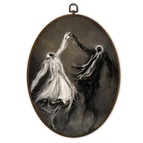 Gnmduw Halloween Black White Ghost Oval Wall Art Framed Decor, 8.7x11.3 In - color: white ghost, size: 11.3"L x 8.7"W
