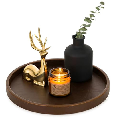 Hanobe Decorative Tray for Coffee Table Faux Leather Round Serving Plate