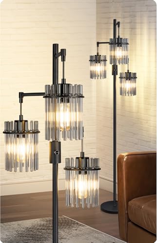 Dimmable Black Crystal Standing Farmhouse Tree Floor Lamp for Living Room - size: 66 inch Tall Black