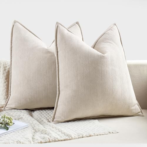 MIULEE Pack of 2 Cream Beige Euro Shams Chenille Pillow Covers 22x22 Inch - color: Cream Beige, size: 22" x 22" (Pack of 2)