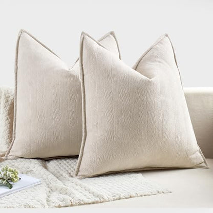 MIULEE Pack of 2 Cream Beige Euro Shams Chenille Pillow Covers 22x22 Inch - color: Cream Beige, size: 22" x 22" (Pack of 2)