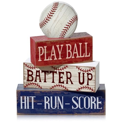 Yuntau 4 Pcs Baseball Table Decoration Wooden Sport Stacked Blocks Sign - style: Baseball